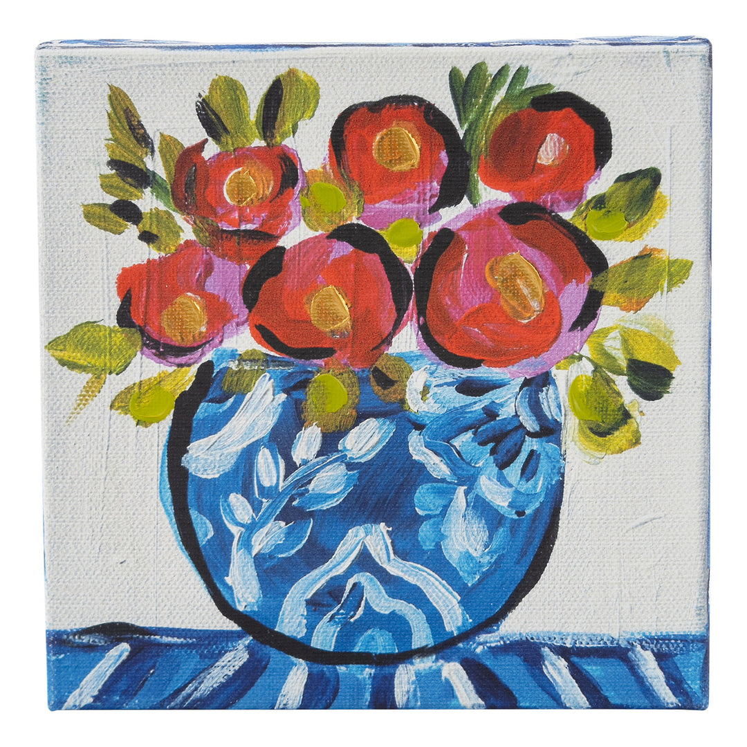 Pot Of Poppies Blue & White Canvas