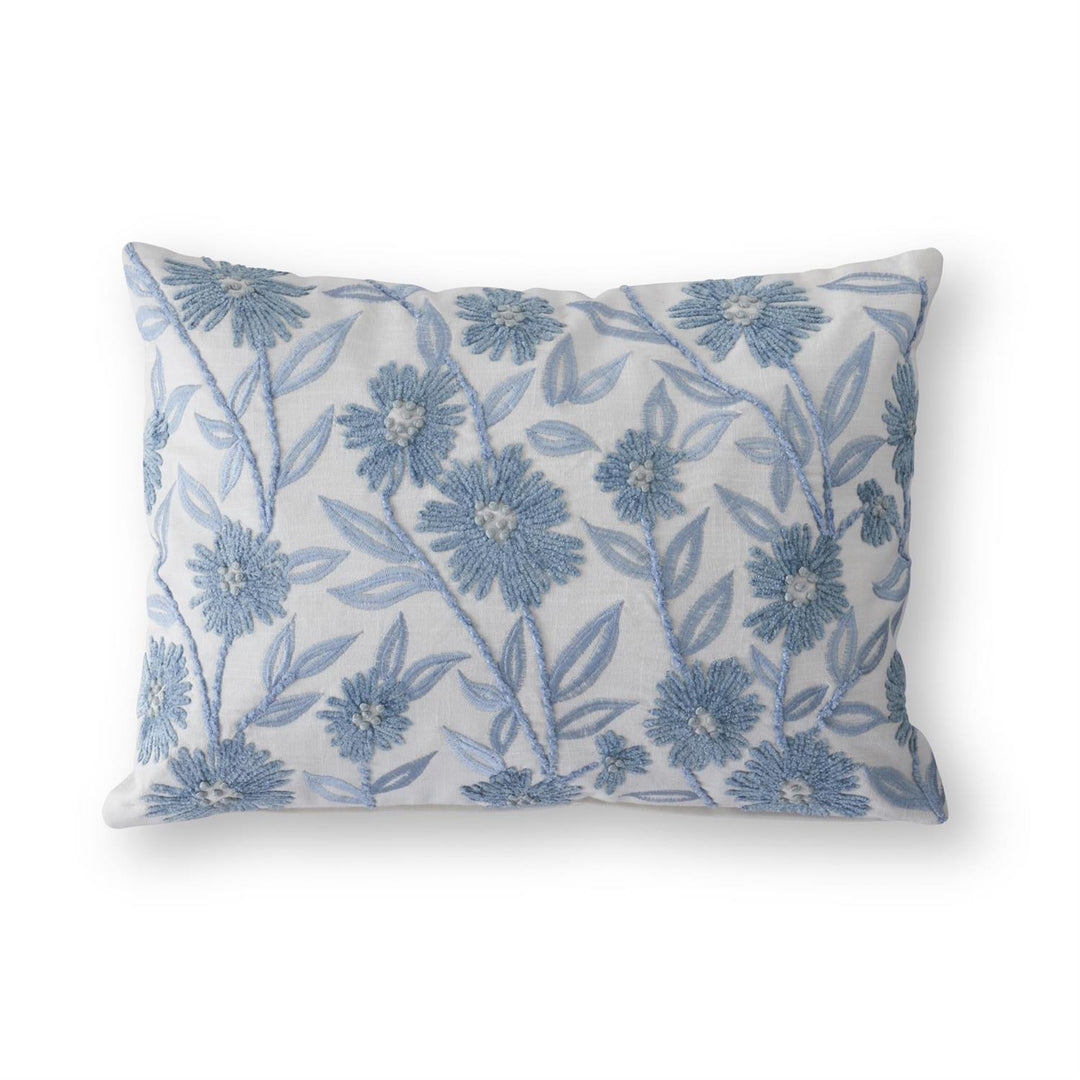 White & Blue Floral Lumbar Pillow