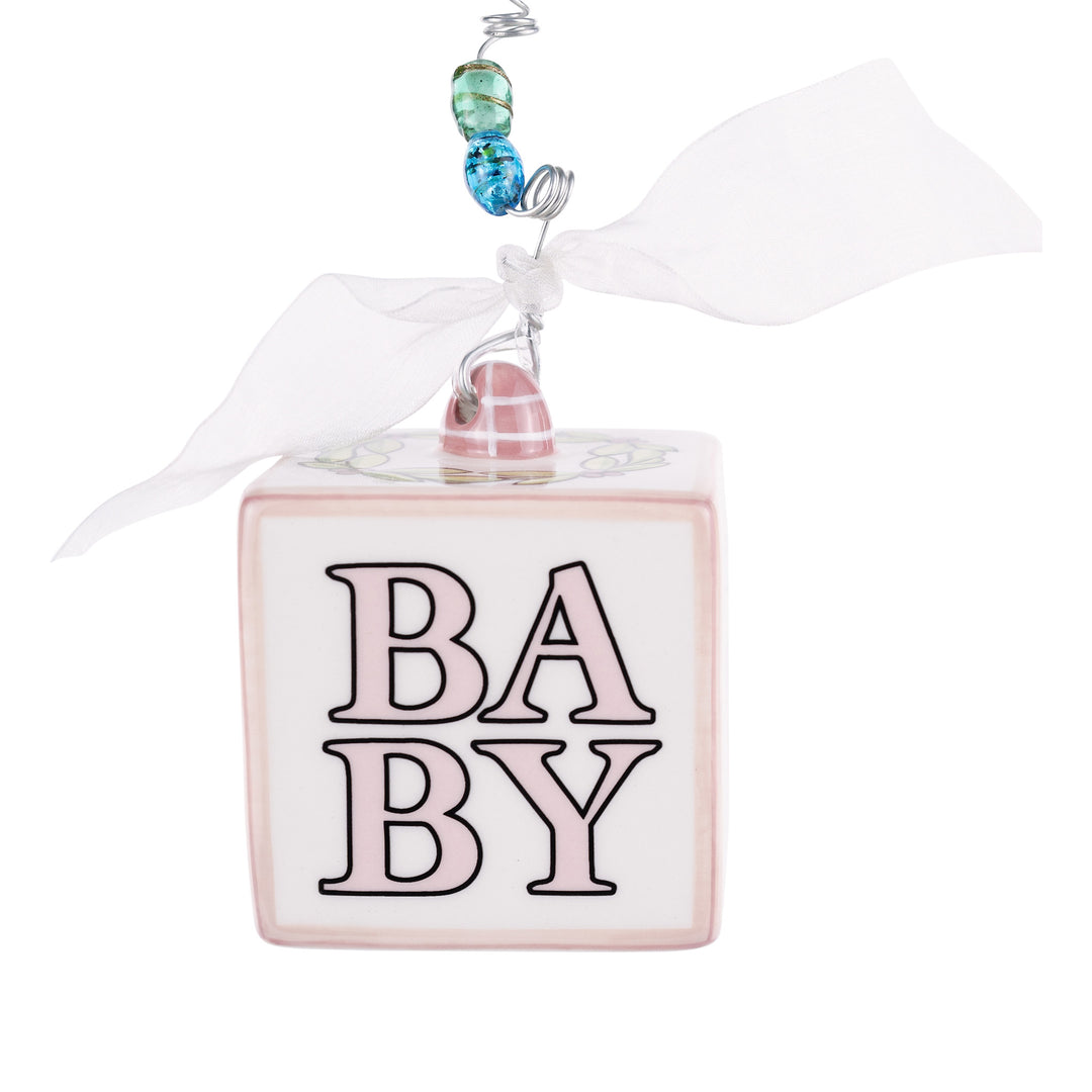 Baby Block 1st Christmas Ornament Pink