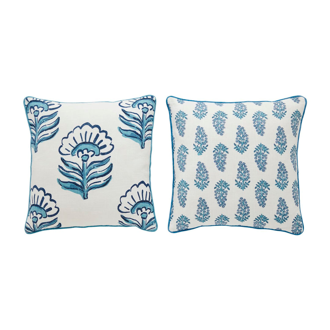 Blue Block Print Square Pillow