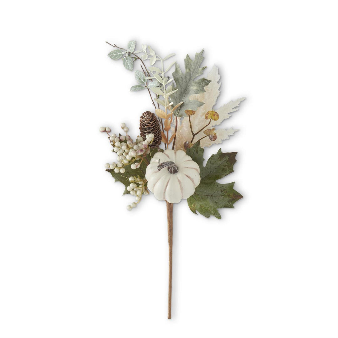 Fall Foliage Stem w/White Pumpkins & Pinecones