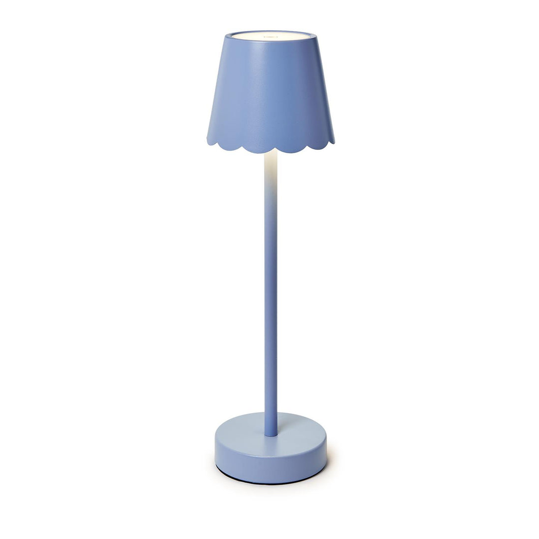 LED Cordless Blue Table Lamp w/Scalloped Edge Shade