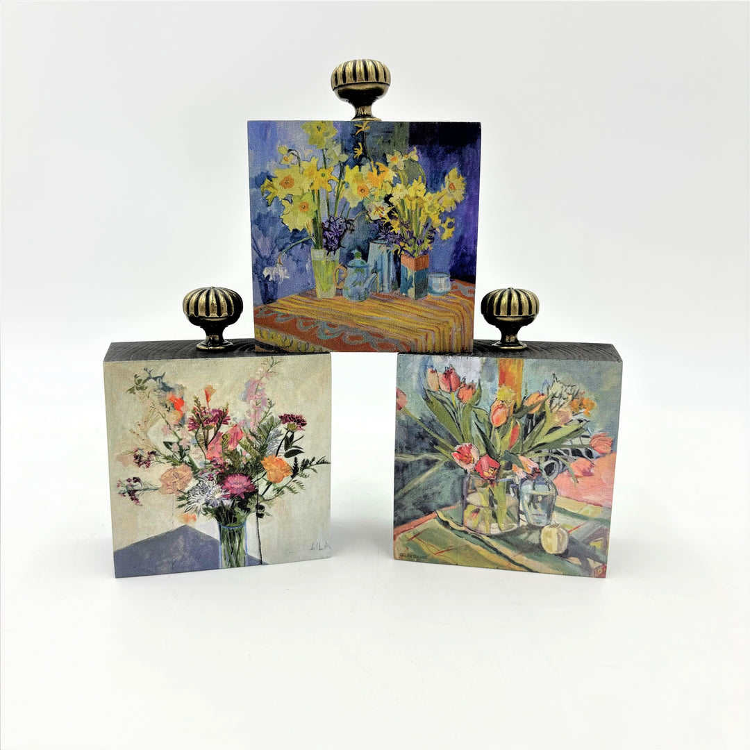 Floral Wood Block w/Iron Knob