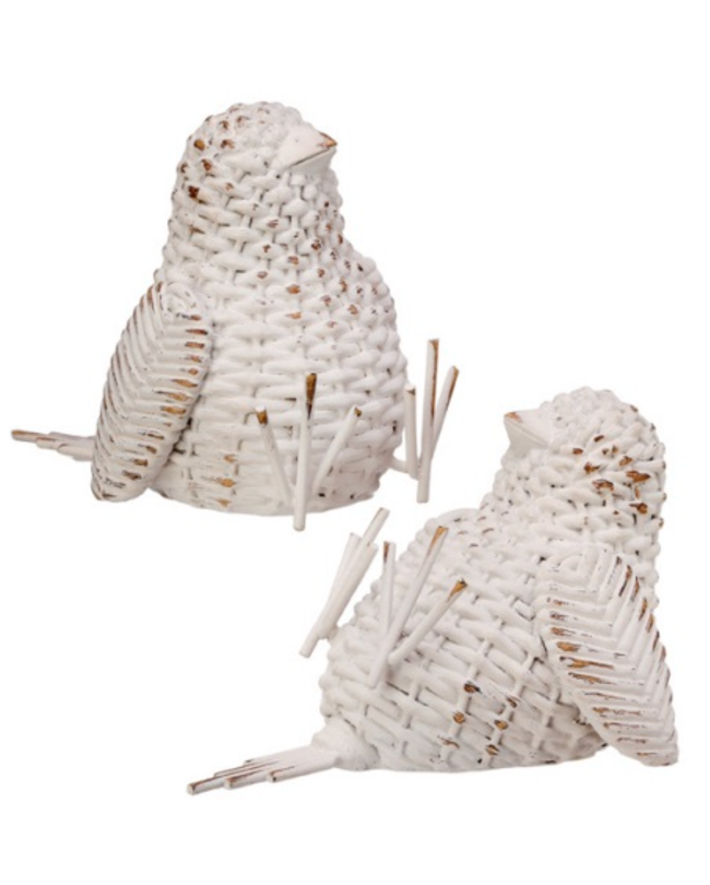 Weathered White Wicker Bird