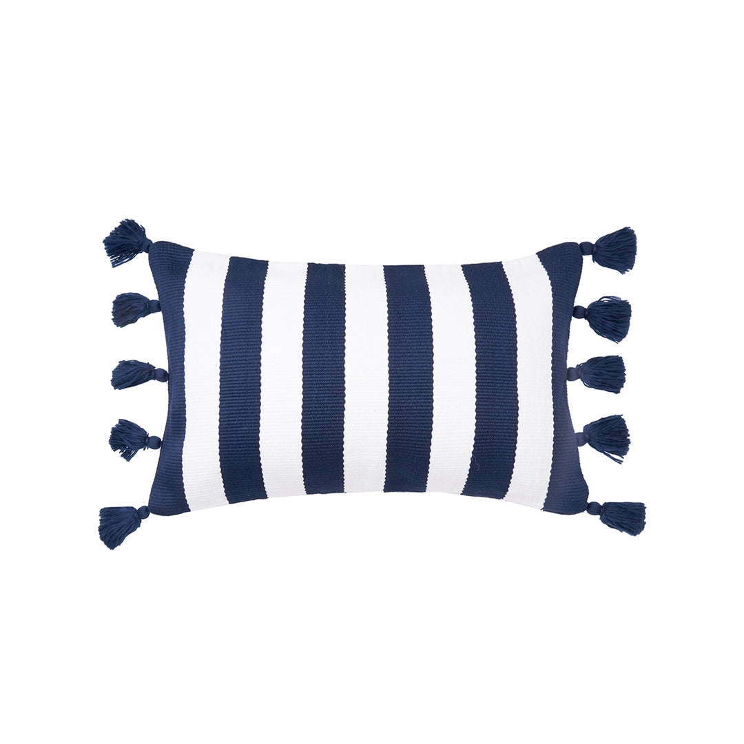 Cabana Stripes Tassel Pillow, Navy
