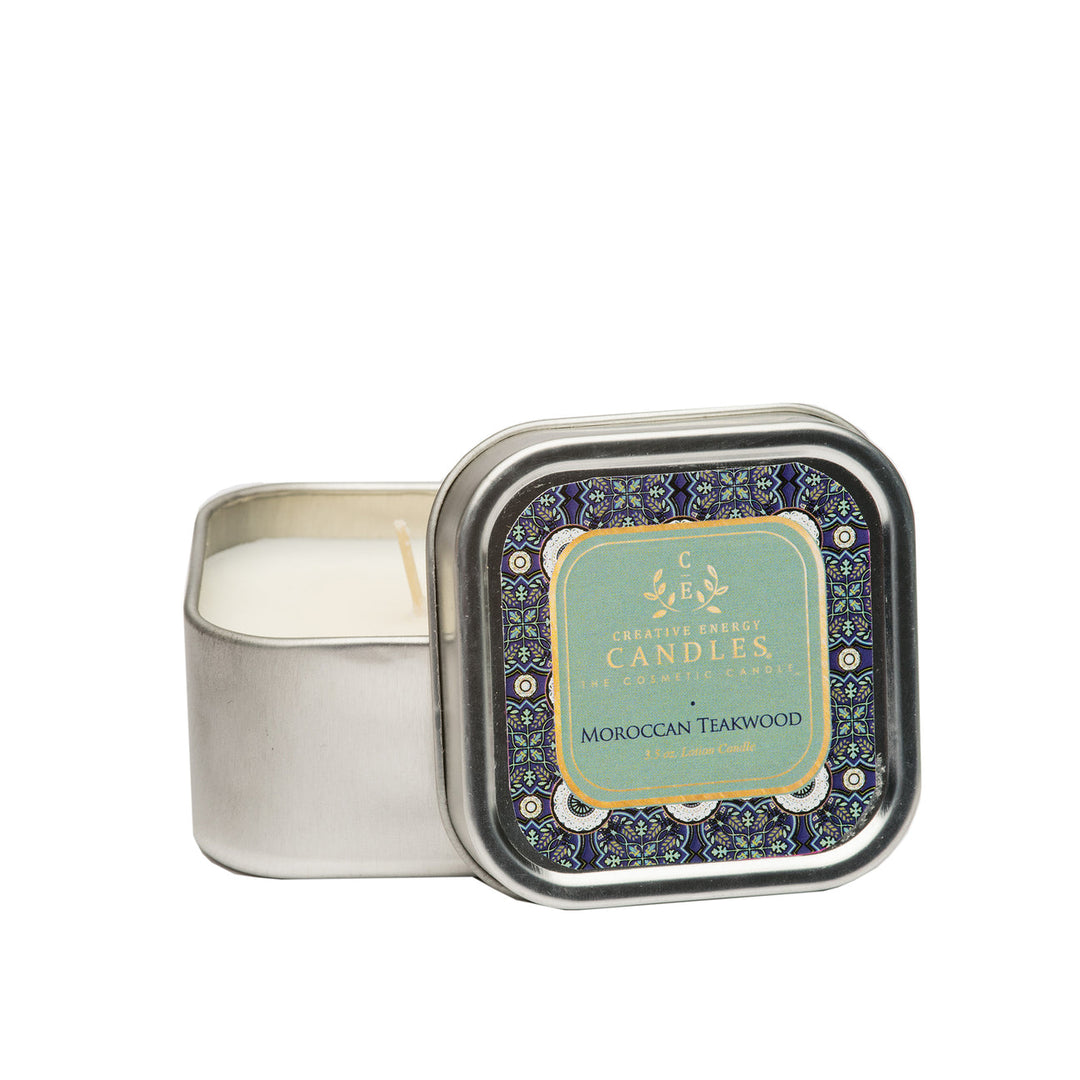 Moroccan Teakwood Candle, Tin