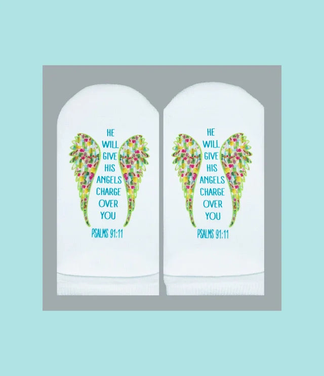 Colored Angel Wings Psalm 91:11 Socks