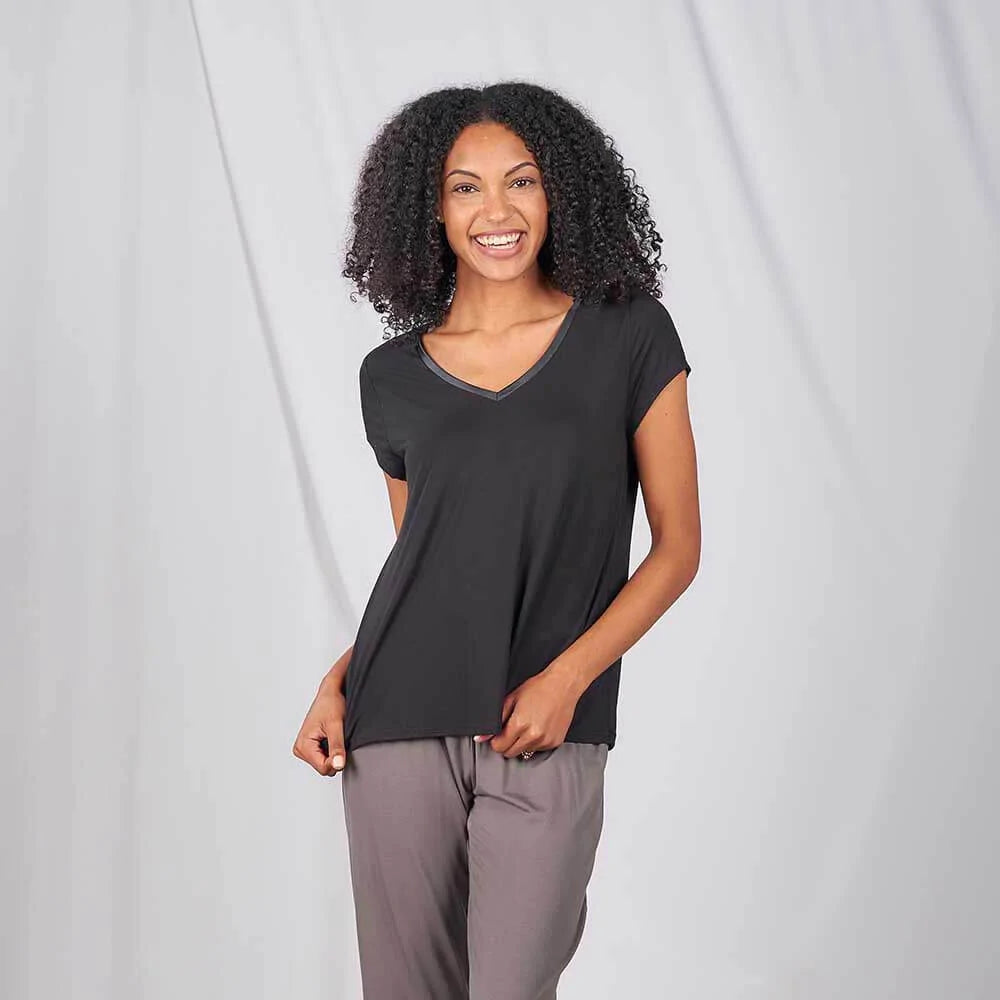 Classic V Neck Pajama Tee, Black