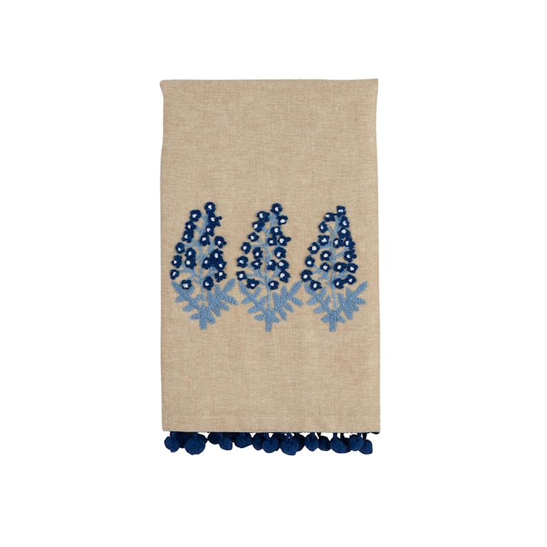 Block Print Embroidered Tea Towel