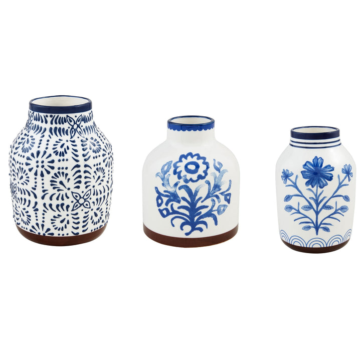 Blue Floral Stoneware Vase