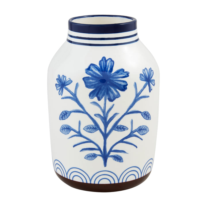 Blue Floral Stoneware Vase