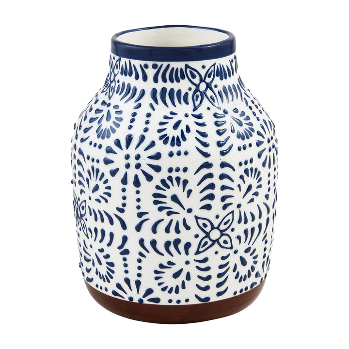 Blue Floral Stoneware Vase