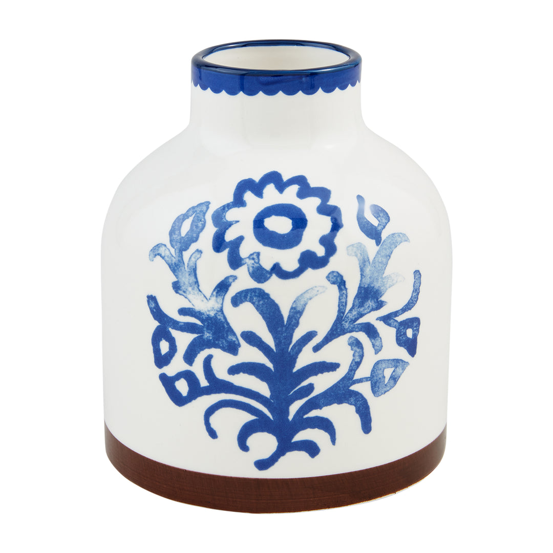 Blue Floral Stoneware Vase