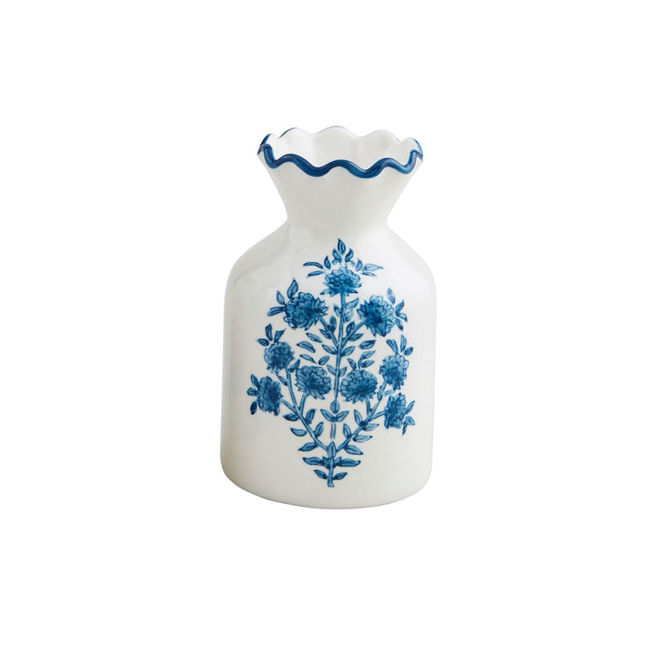 Blue Printed Floral Bud Vase