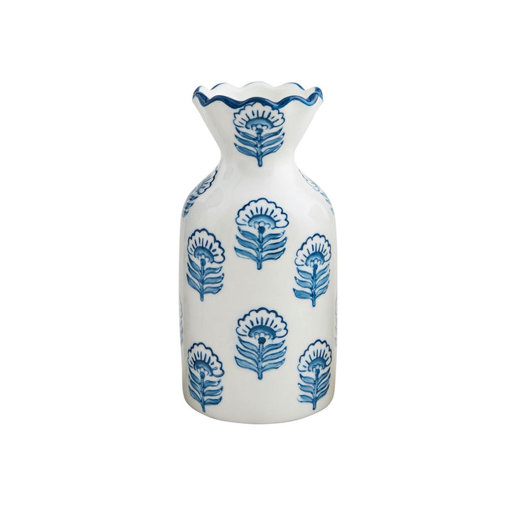Blue Printed Floral Bud Vase