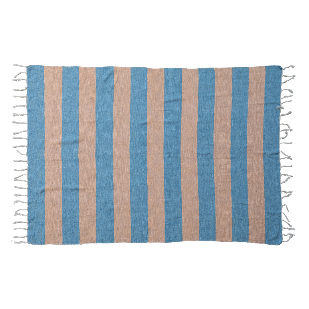 Blue & Peach Striped Cotton Throw