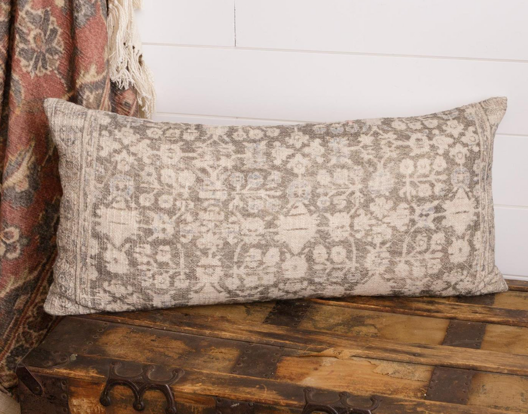 Antique Rug Slub Lumbar Pillow, Faded Gray & Cream