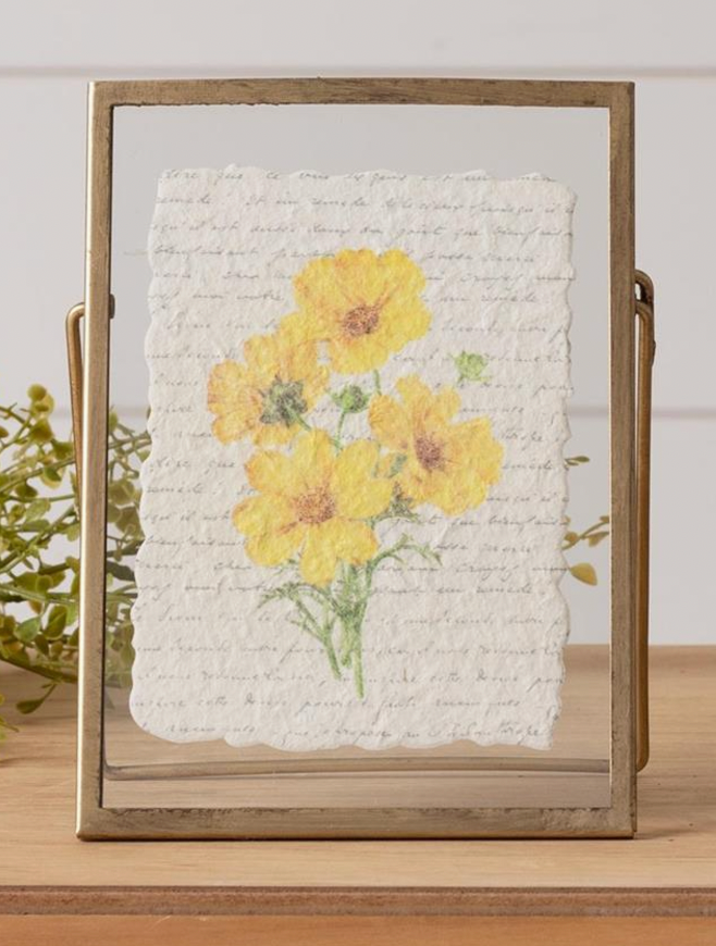 Yellow Flower Print in Gold Frame